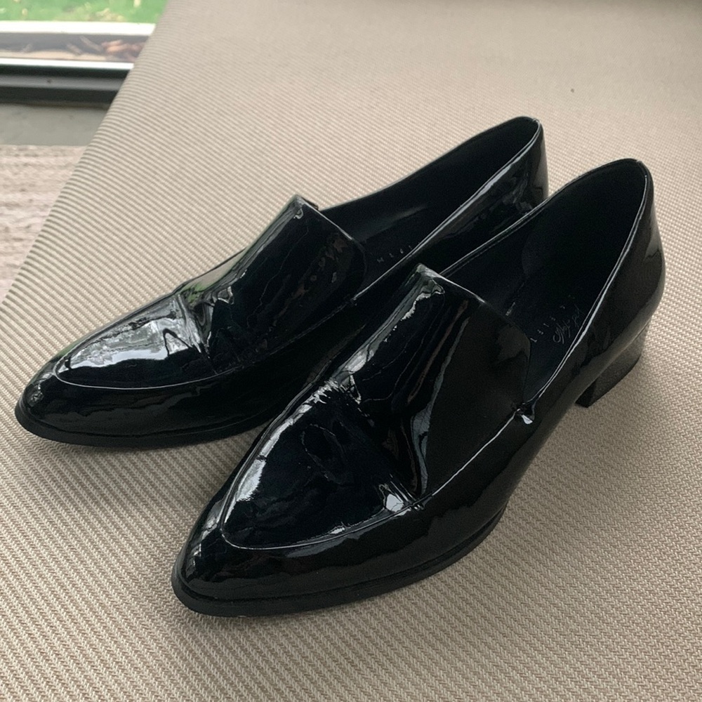 Lord & Taylor patent leather pointed toe loafers, worn once, womens 9.5